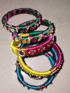 3 Pairs Of Silk Thread Bangles