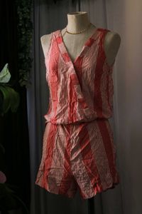 Coral Striped Romper