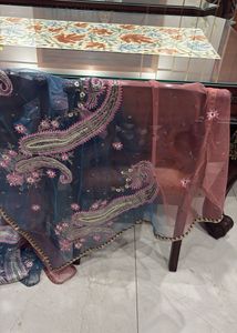 Red Printed Dupatta And Embroidery