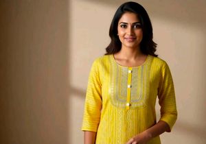 Yellow Cotton Bandhani Kurta