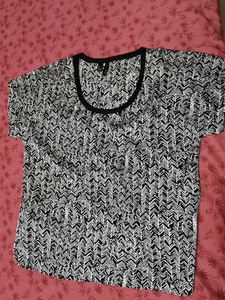 Mango Women Black White Printed Top