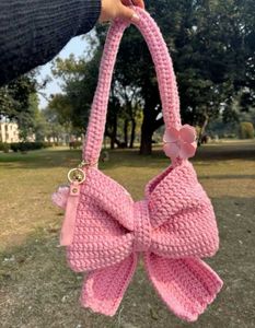 Pink Crochet Bow Bag