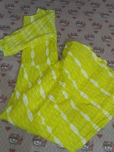 Yellow Printed Kurti Set