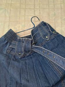 Denim Fleeted Midi Skirt| Adjustable belt| Size S