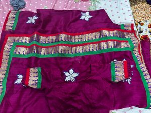 Purple Embroidered Saree With Blouse