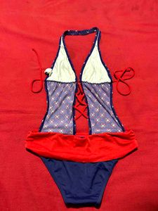 Red &amp; Blue Printed Monokini Swimsuit (Size 38