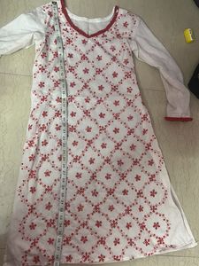 White Kurti with Red Embroidery