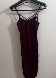 Burgundy Midi Slip Dress with Criss-Cross Straps