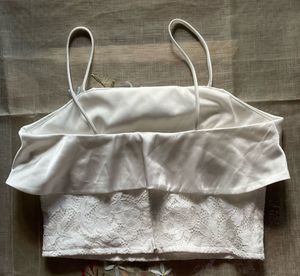 White Lace &amp; Ruffle Cami Top