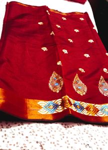Elegant Maroon Embroidered Saree