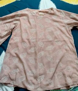 Pink Leaf Print Tunic Top