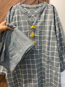 Warm Grey Plaid Kurta Set