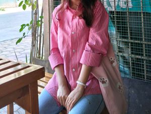 Pink Striped Oversized Shirt
