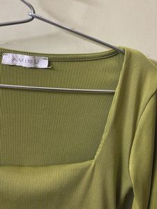 Green Square Neck Top