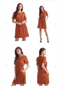 Casual Orange Dress with Drawstring Waist