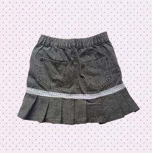 Y2K Lace Denim Grey Mini Pleated Skirt