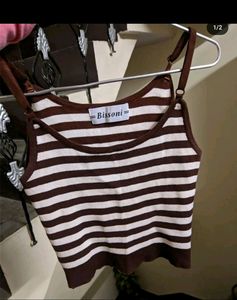 New Brown and white ribbed crop top
