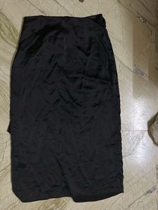 Black Slit Satin Skirt