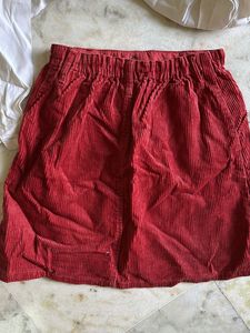 UNiQLO Stylish Red Corduroy Mini Skirt &amp;Top