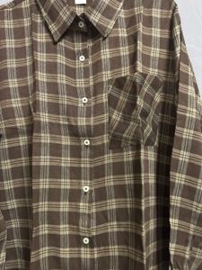 brown korean check shirt