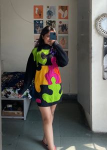 Colorful Knit Sweater Dress