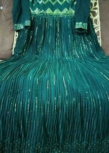 Full Chikankari Sequins Embellished Bottle Green G