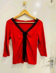 Red Lace Trim Top