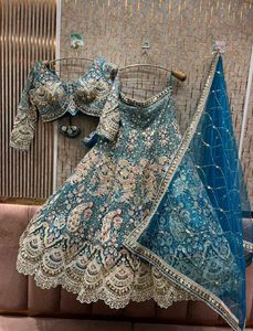 blue Embroidered Lehenga Choli Set