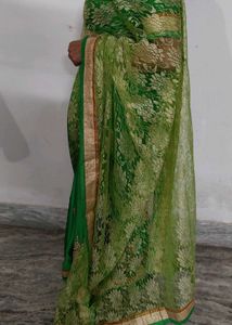 Green Lace &amp; Satin Saree