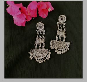Silver Oxidized Elephant Earrings