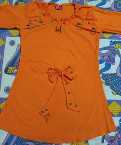 Casual 3/4 Sleeve Women&#39;s Solid Orange Top