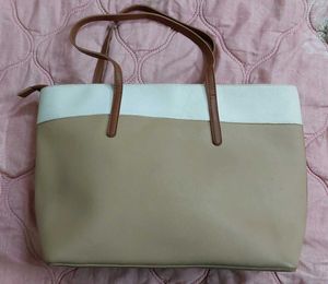 Beige And white Bag