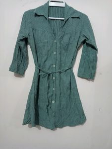 Women Green Check Tunic With Front Opening