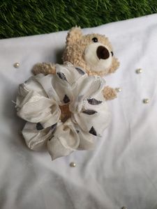 White Organza Printed Scrunchie