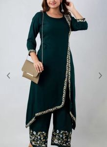Emerald Green Embroidered Kurti Set