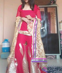 Red Gharara Suit with Dupatta