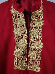 Red &amp; Gold Embroidered Festive Kurta Pant Set
