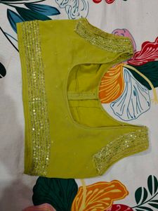 Elegant Green Sequin Saree with readymade blouse