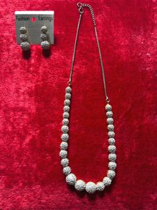 Sparkling Silver Tone AD Necklace & Earring Set