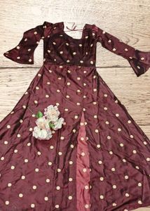 Burgundy Polka Dot Design Embroidery Dress