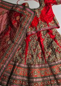 Red &amp; Gold Embroidered Lehenga