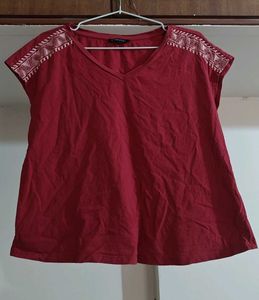 Red Embroidered Top