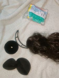 S 3 Hair Puff, 1 Donut, Small Size Of Curler, 1Wig