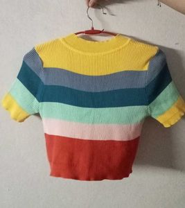 Striped Ribbed Knit Crop Top