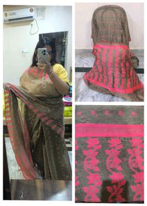 Khaki and pink saree