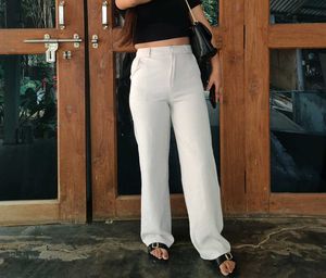 High-waist Off White Flared Trousers