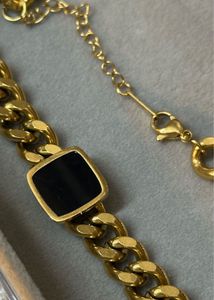Gold black stone chunky Chain Necklace