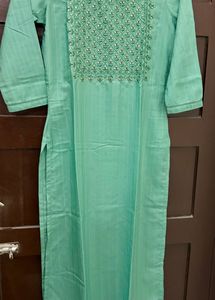 Libas Green Embroidered Silk kurta