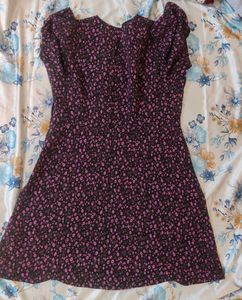 Black And Pink Floral Print Mini A-line Dress