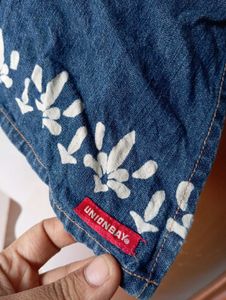 Denim Embroidered Crop Top